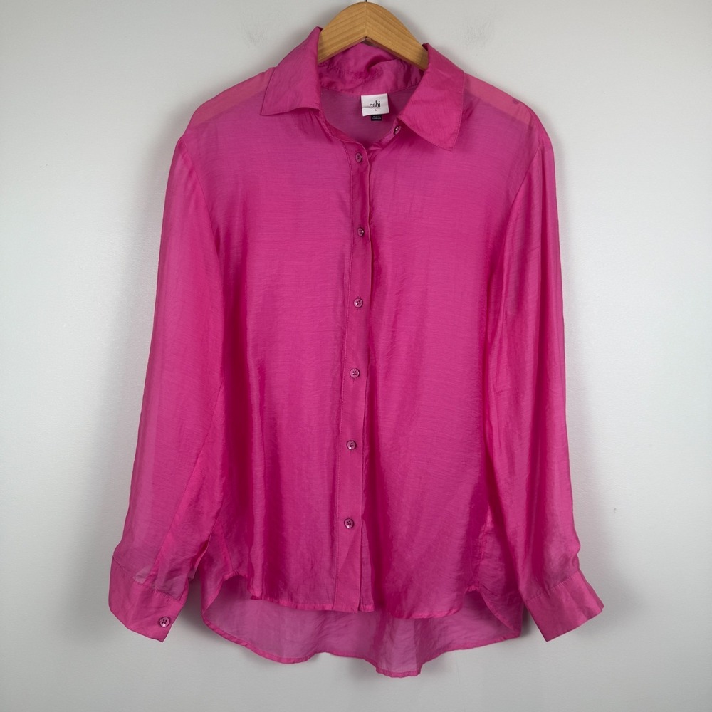 Cabi Shirt Women's S Pink Sheer Long Sleeve Button Front High-Low Classic Work